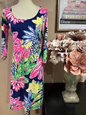 Lilly Pulitzer Kenzie Travelers Palm Pattern Pima Cotton Short Shirt Dress SizeM